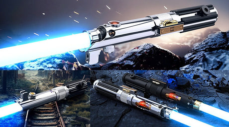Custom lightsaber with unique hilt design and glowing blade